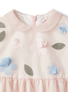 Dress For Baby Girls in Tulle with Applique Flowers | Rosa Antico