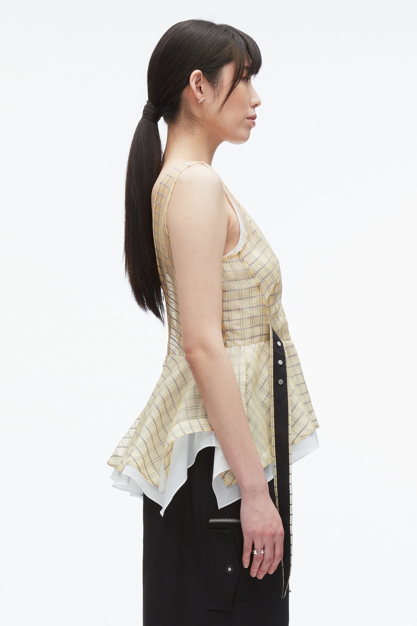 Plaid Organza V-Neck Top | Hay Multi