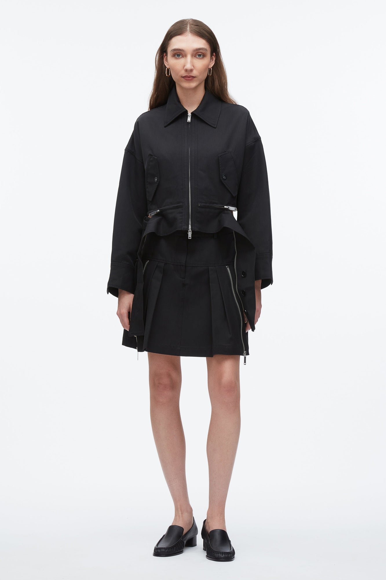 Double Zip Cropped Utility Jacket | Black