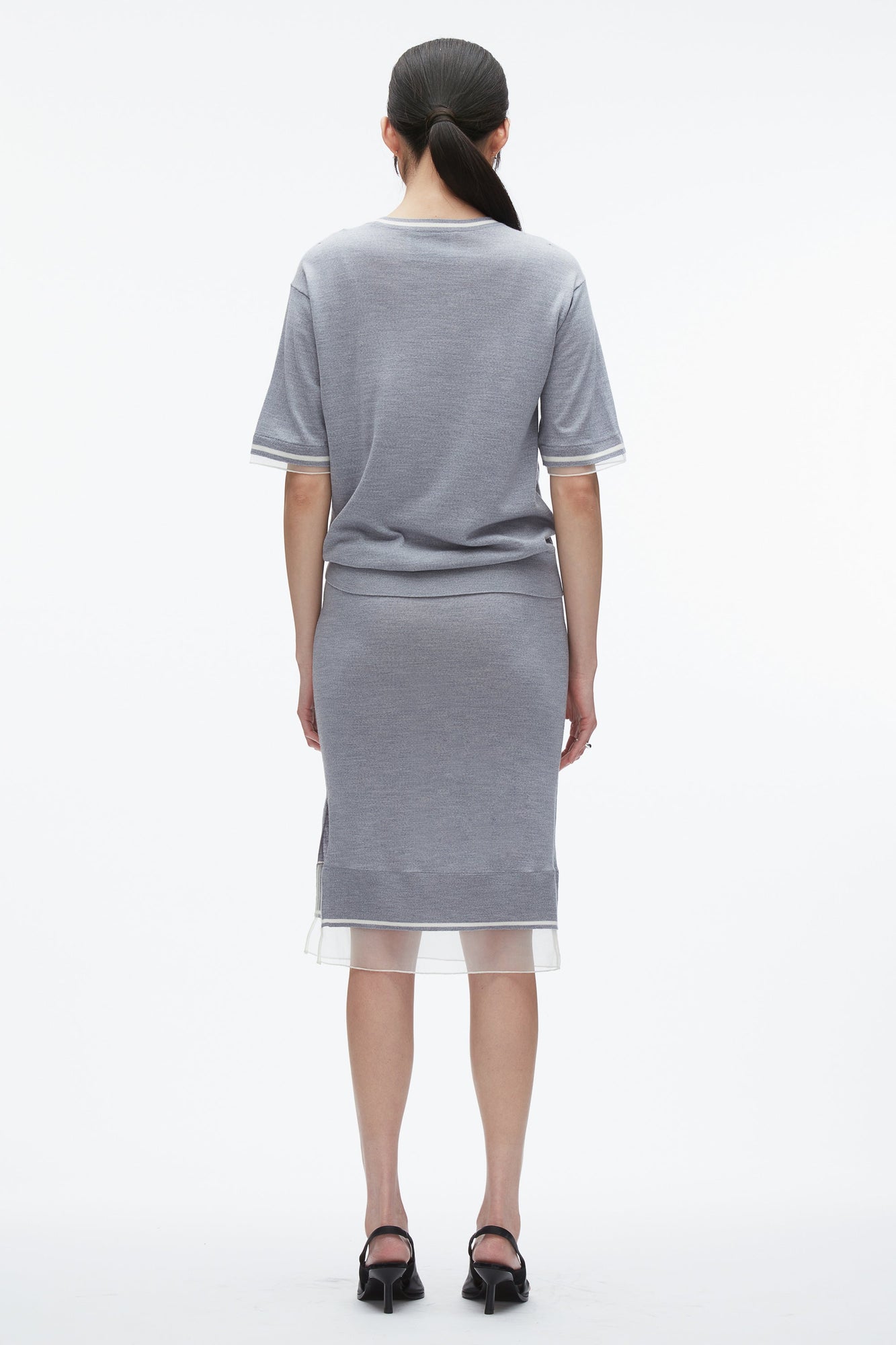 3.1 Phillip Lim | French Tuck Knit Dress with Organza | Grey Melange 3.1 Phillip Lim | French Tuck Knit Dress with Organza | Grey Melange