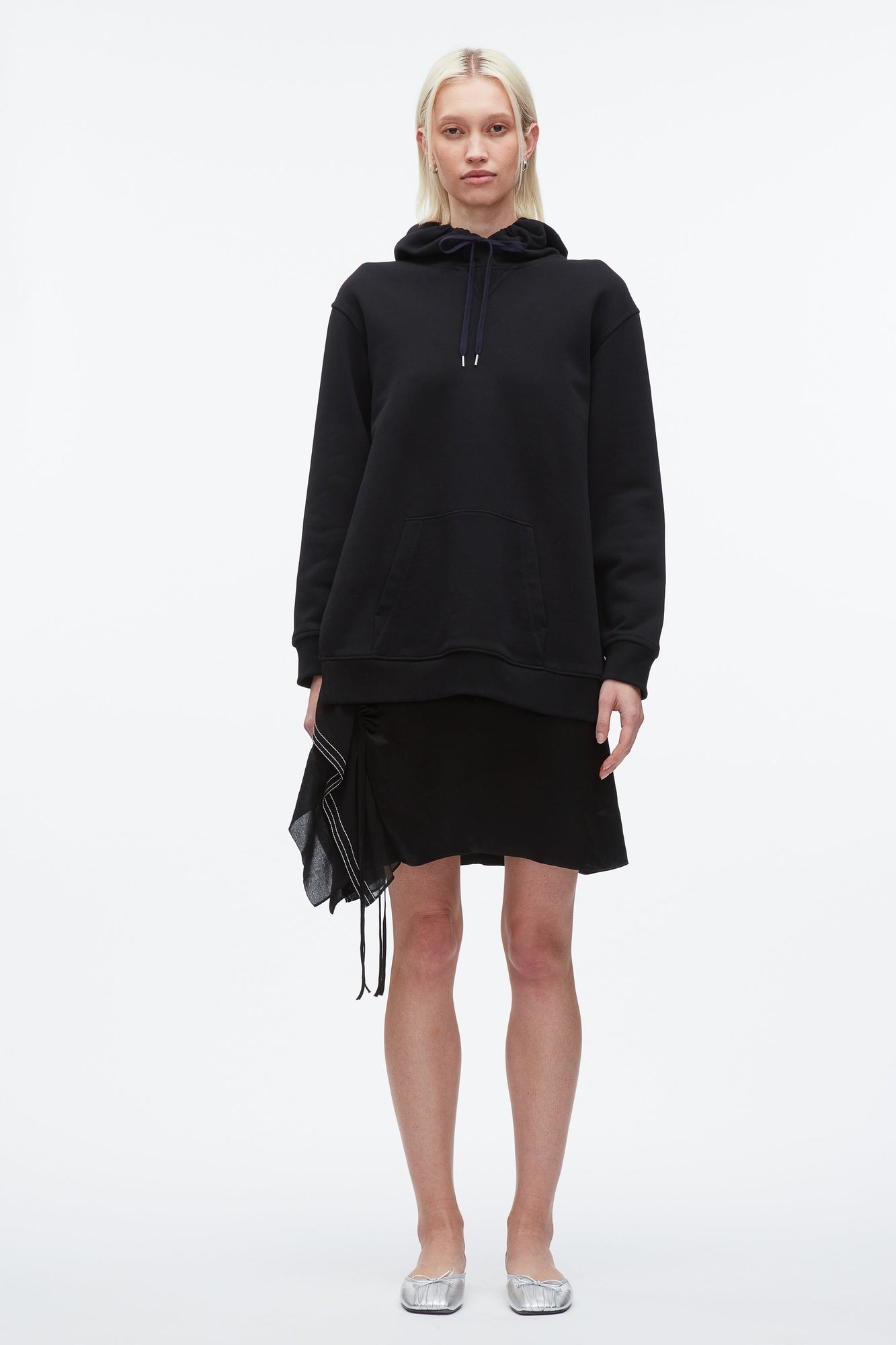 Hoodie Combo Dress with Satin Skirt | Midnight