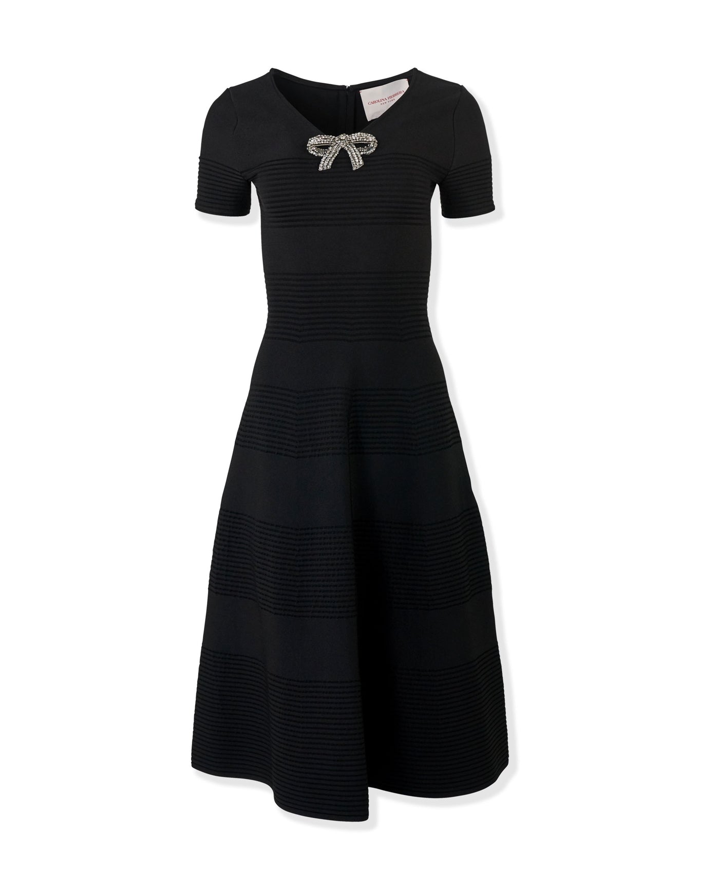 Embroidered V Neck Flare Dress