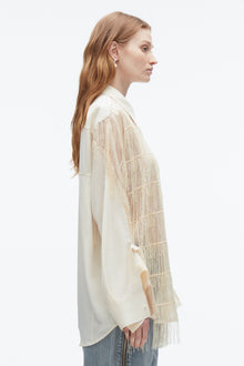 Sequin Fringe Shirt with Cascade Drape | Champagne