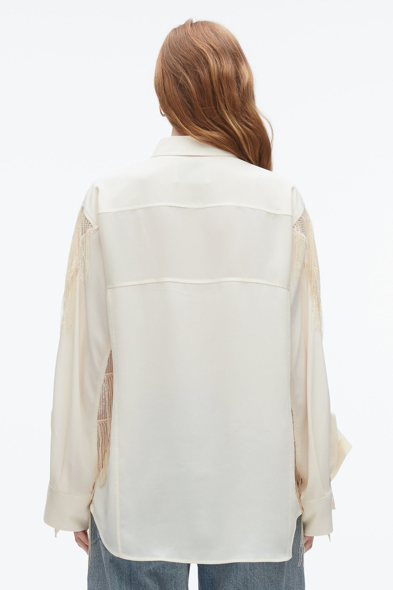 Sequin Fringe Shirt with Cascade Drape | Champagne