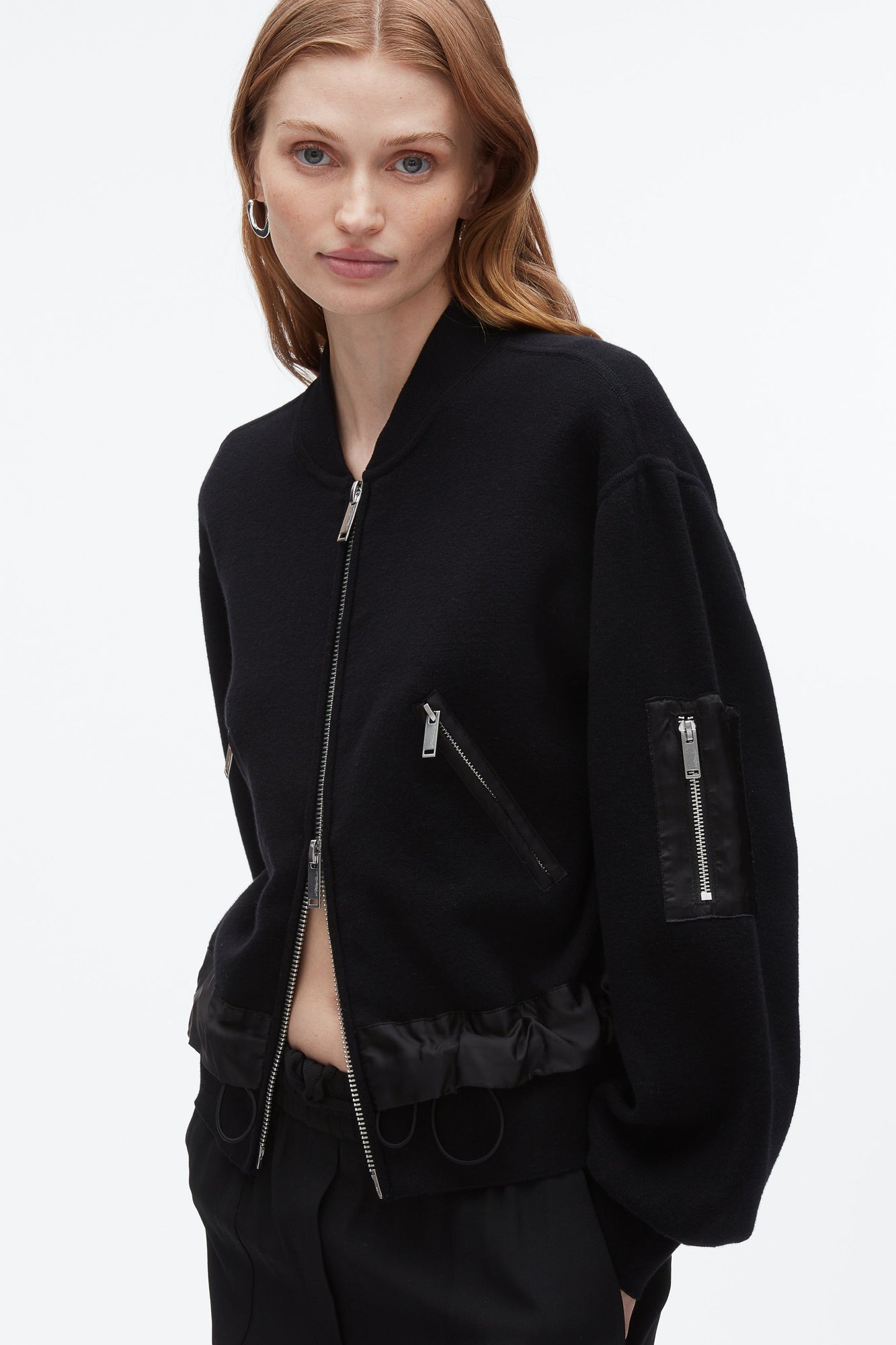 Knit Layered Bomber Jacket | Black
