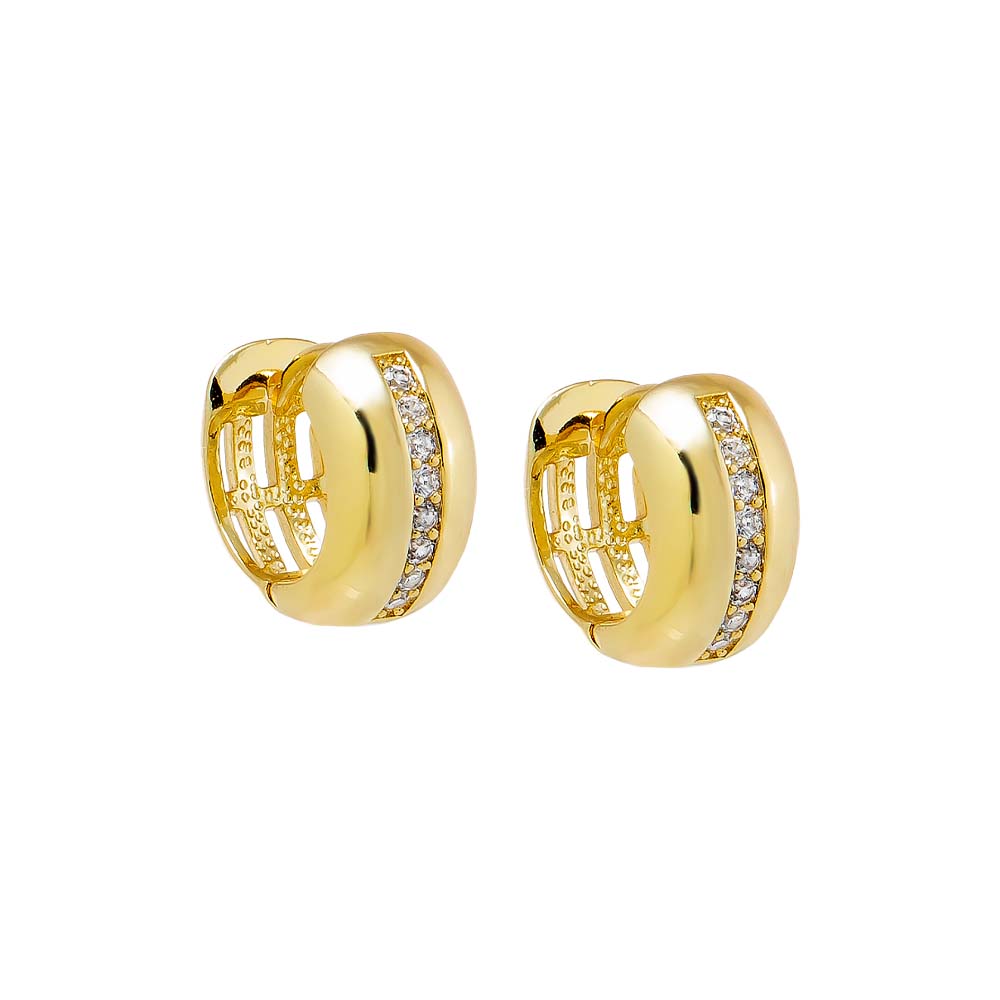 Gold CZ Lined Wide Huggie Earring - Adina's Jewels