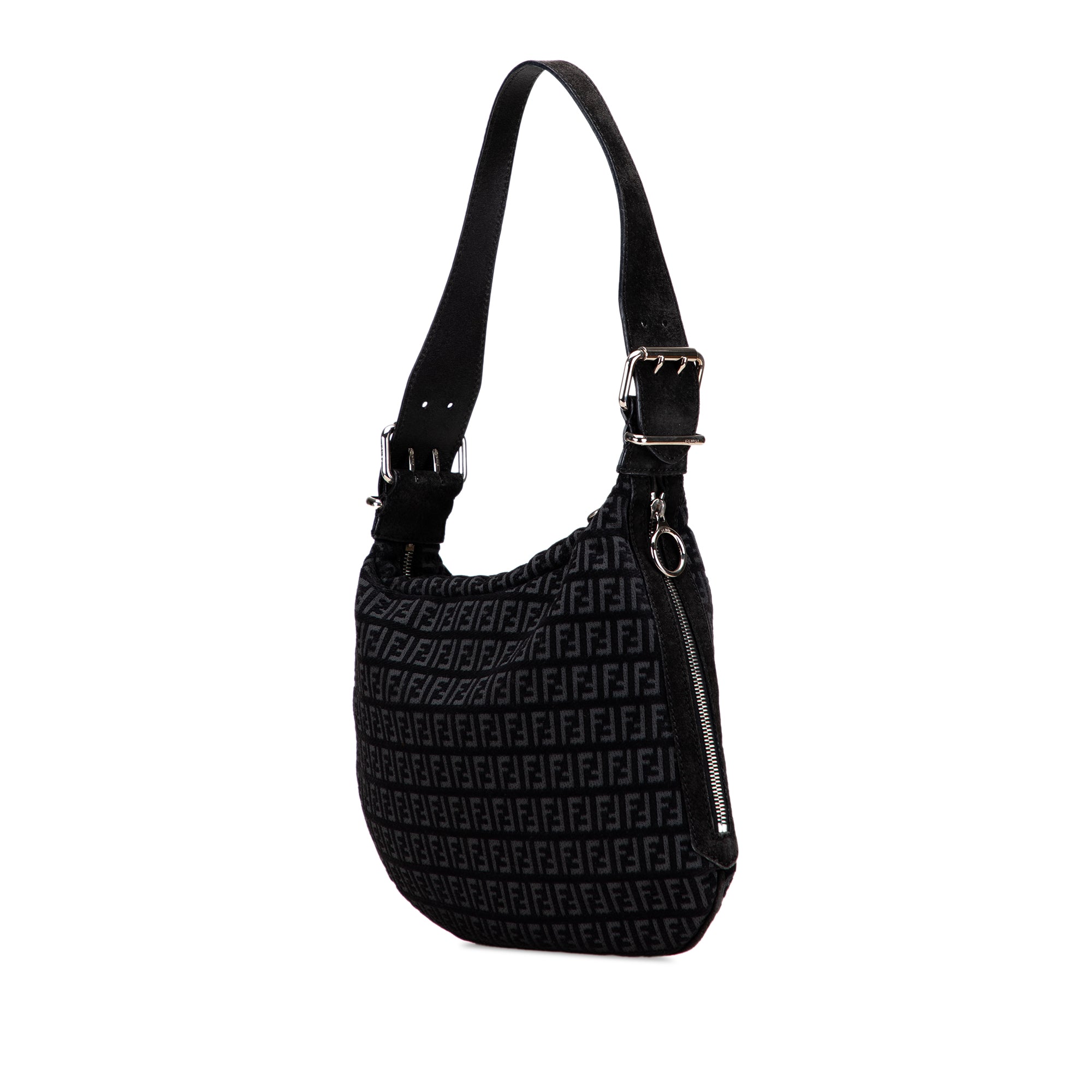 Fendi | Pre-Owned Zucchino Suede Oyster Shoulder Bag | Black