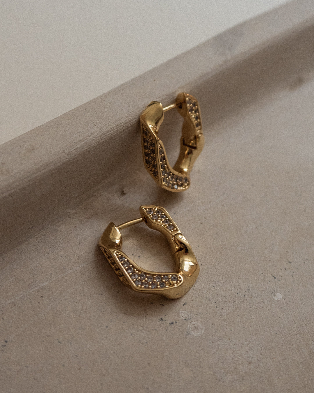 Pave Cuban Link Hoops - Gold | Plated Gold