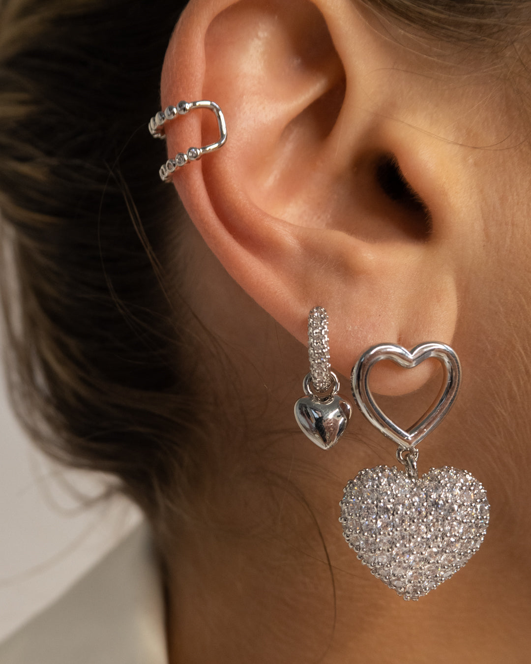 Puffy Heart Huggies - Silver | Plated Silver