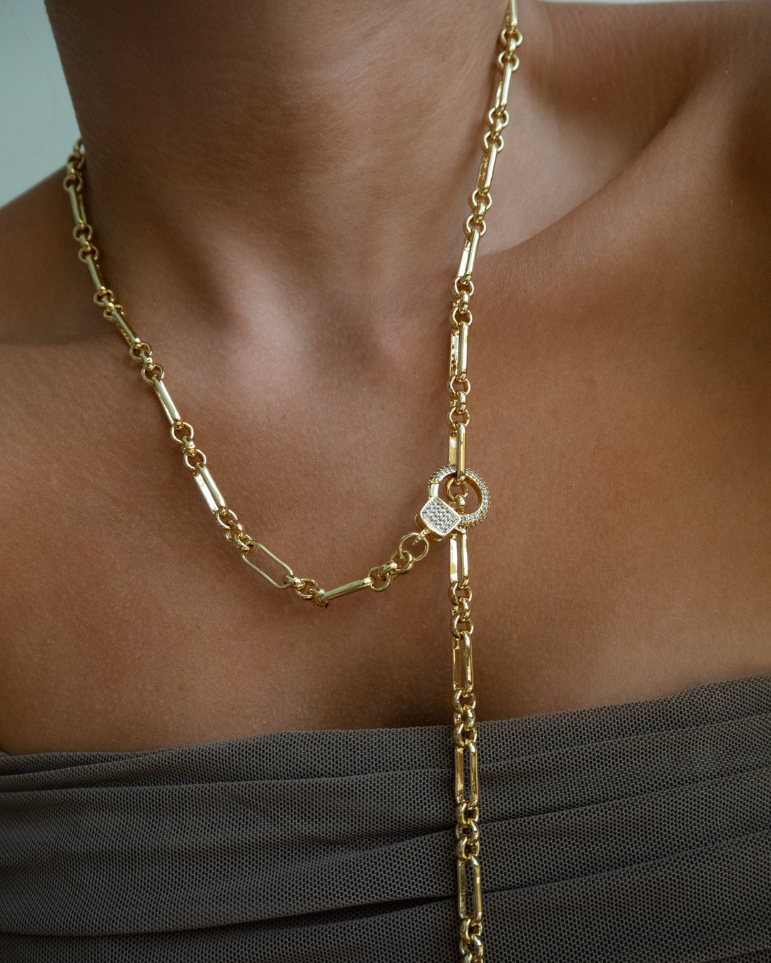 Pave Clasp Lariat - Gold | Plated Gold