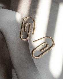 Pave Paper Clip Earrings - Gold | Plated Gold