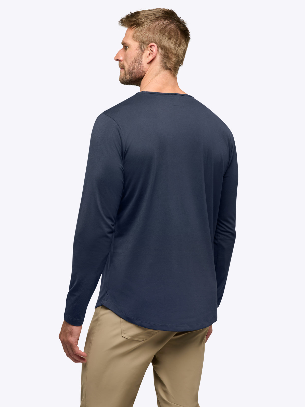 Mens | AO Long Sleeve Henley Curve-Hem | Signature-Fit PYCA Pro | Pacific Blue