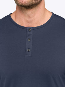Mens | AO Long Sleeve Henley Curve-Hem | Signature-Fit PYCA Pro | Pacific Blue