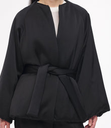 Another Tomorrow Padded Wrap Coat in Black – Satin Women's Outerwear