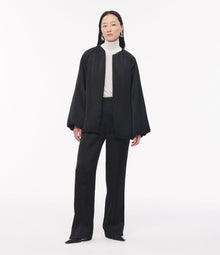 Another Tomorrow Padded Wrap Coat in Black – Satin Women's Outerwear