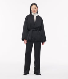 Another Tomorrow Padded Wrap Coat in Black – Satin Women's Outerwear