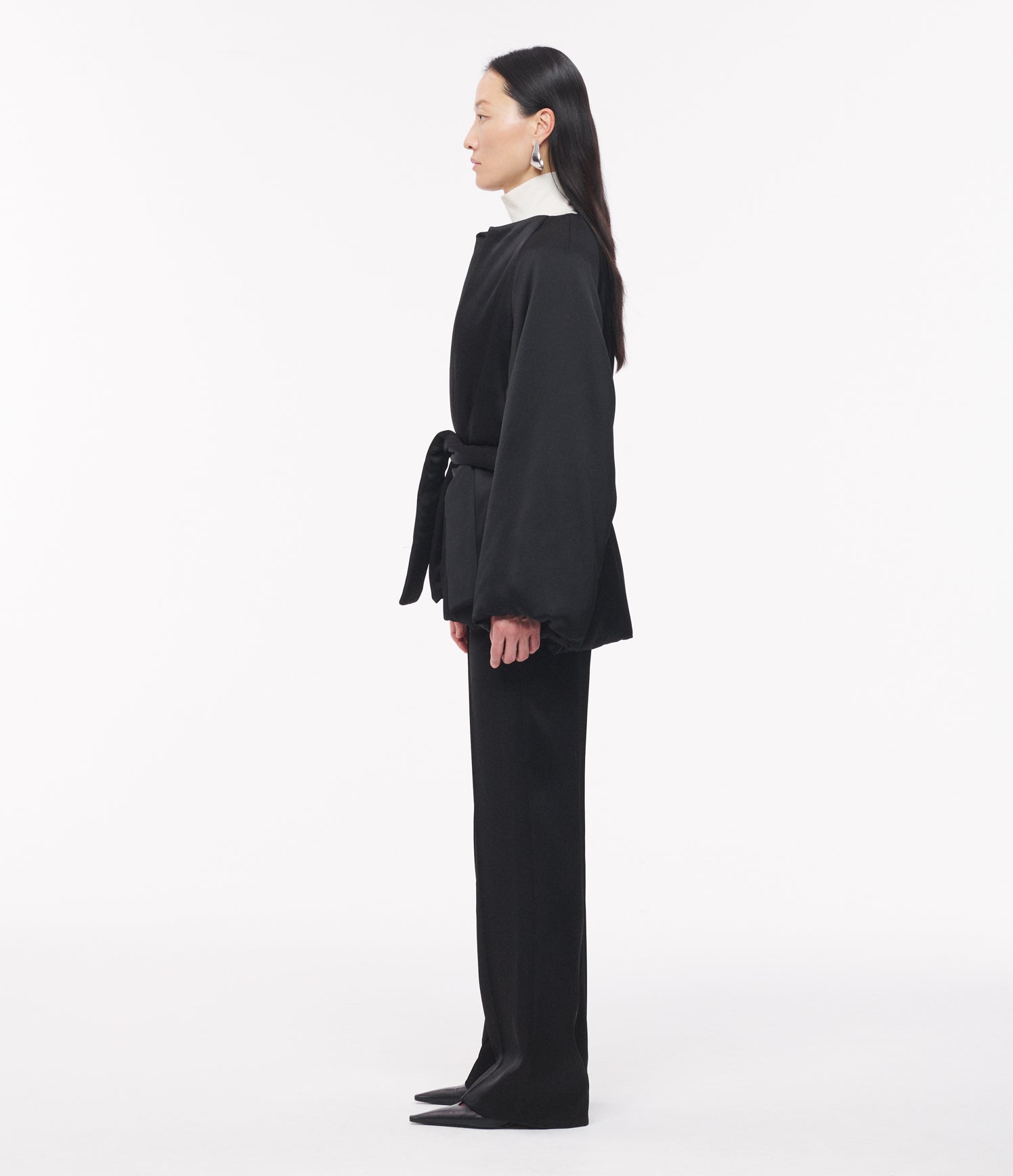 Another Tomorrow Padded Wrap Coat in Black – Satin Women's Outerwear