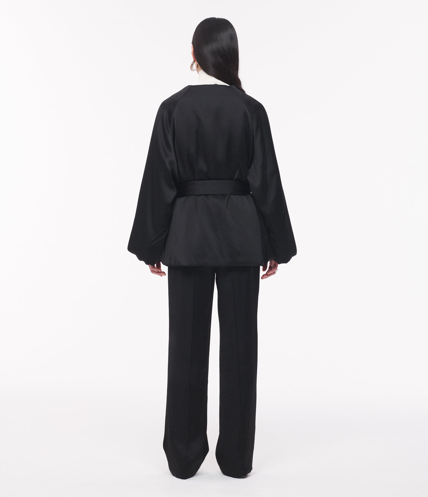 Another Tomorrow Padded Wrap Coat in Black – Satin Women's Outerwear