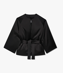 Another Tomorrow Padded Wrap Coat in Black – Satin Women's Outerwear