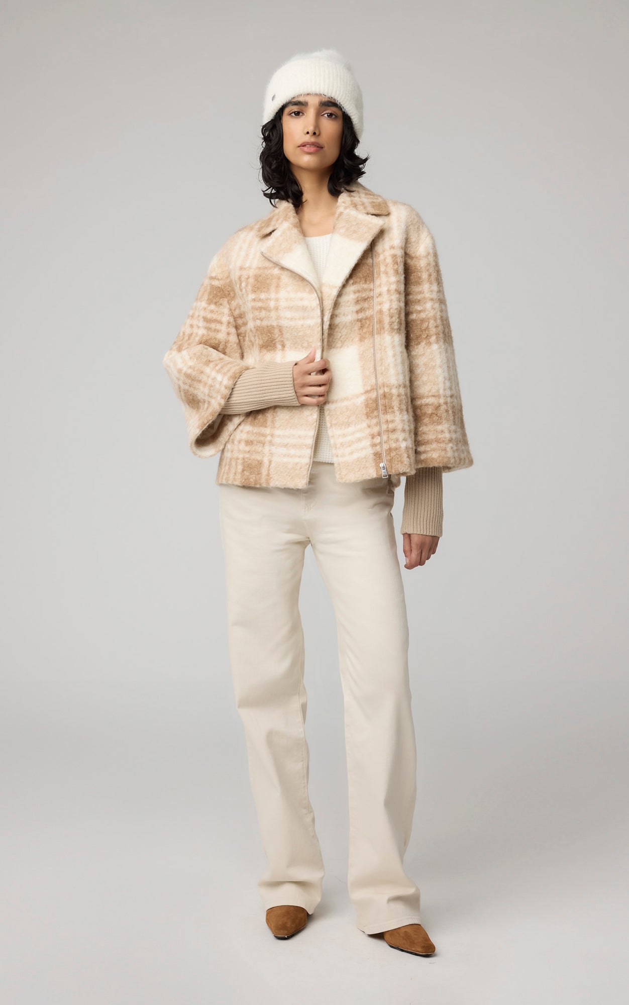 Pauline Relaxed-Fit Plaid Jacket With Biker Collar | Hush