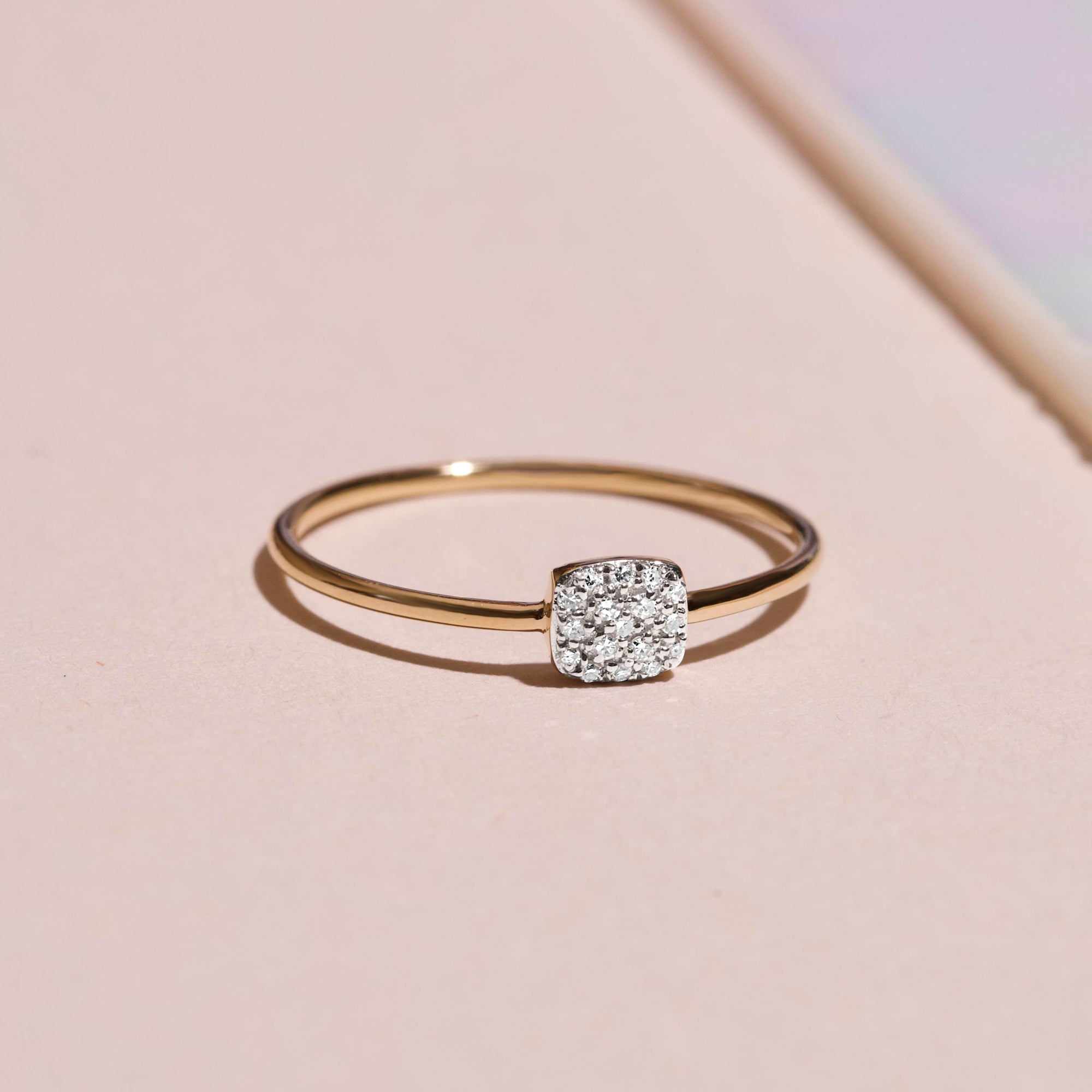 Pave Diamond Squared Ring | 10K Solid Yellow Gold
