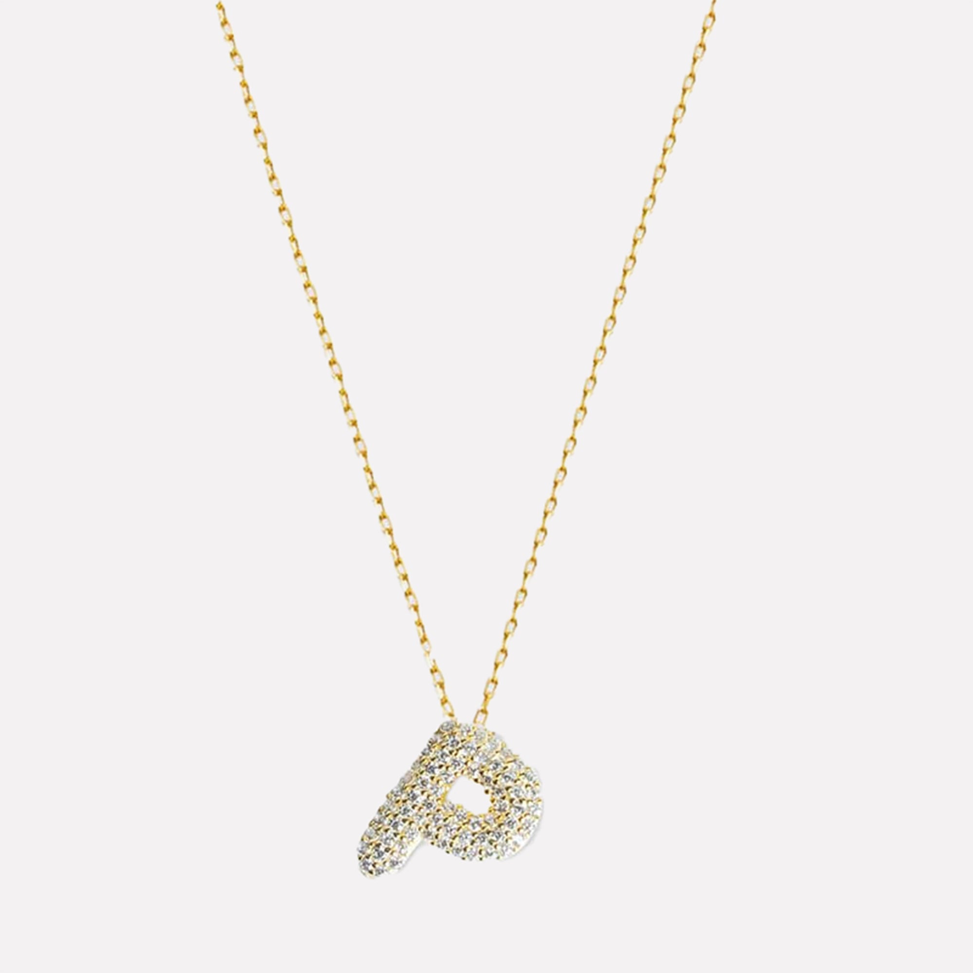 The Pave Bubble Letter Pendant Necklace | Gold Vermeil