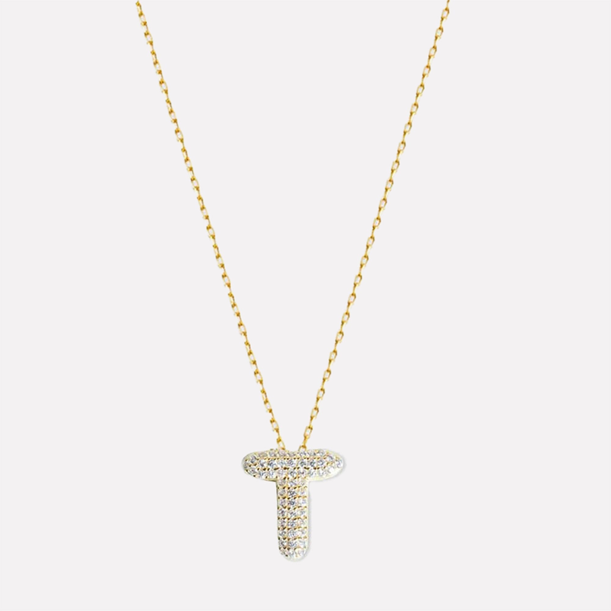 The Pave Bubble Letter Pendant Necklace | Gold Vermeil