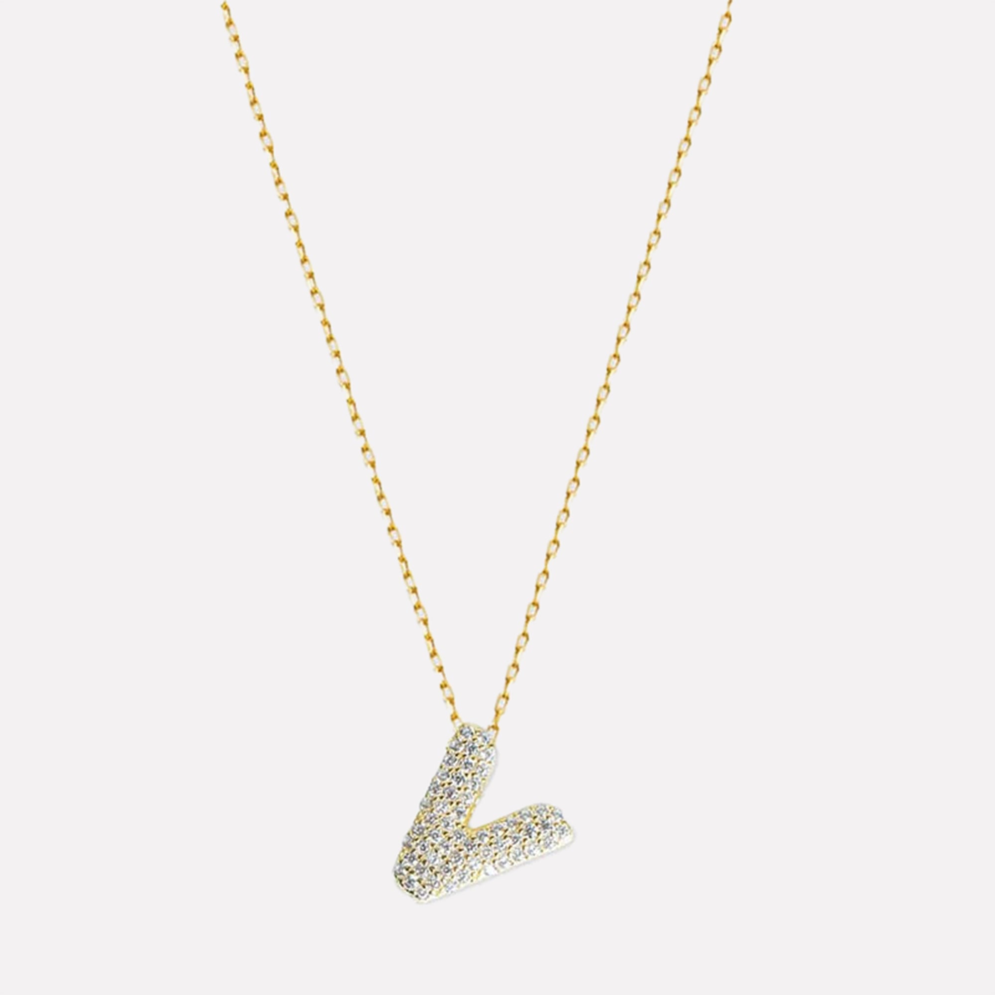 The Pave Bubble Letter Pendant Necklace | Gold Vermeil