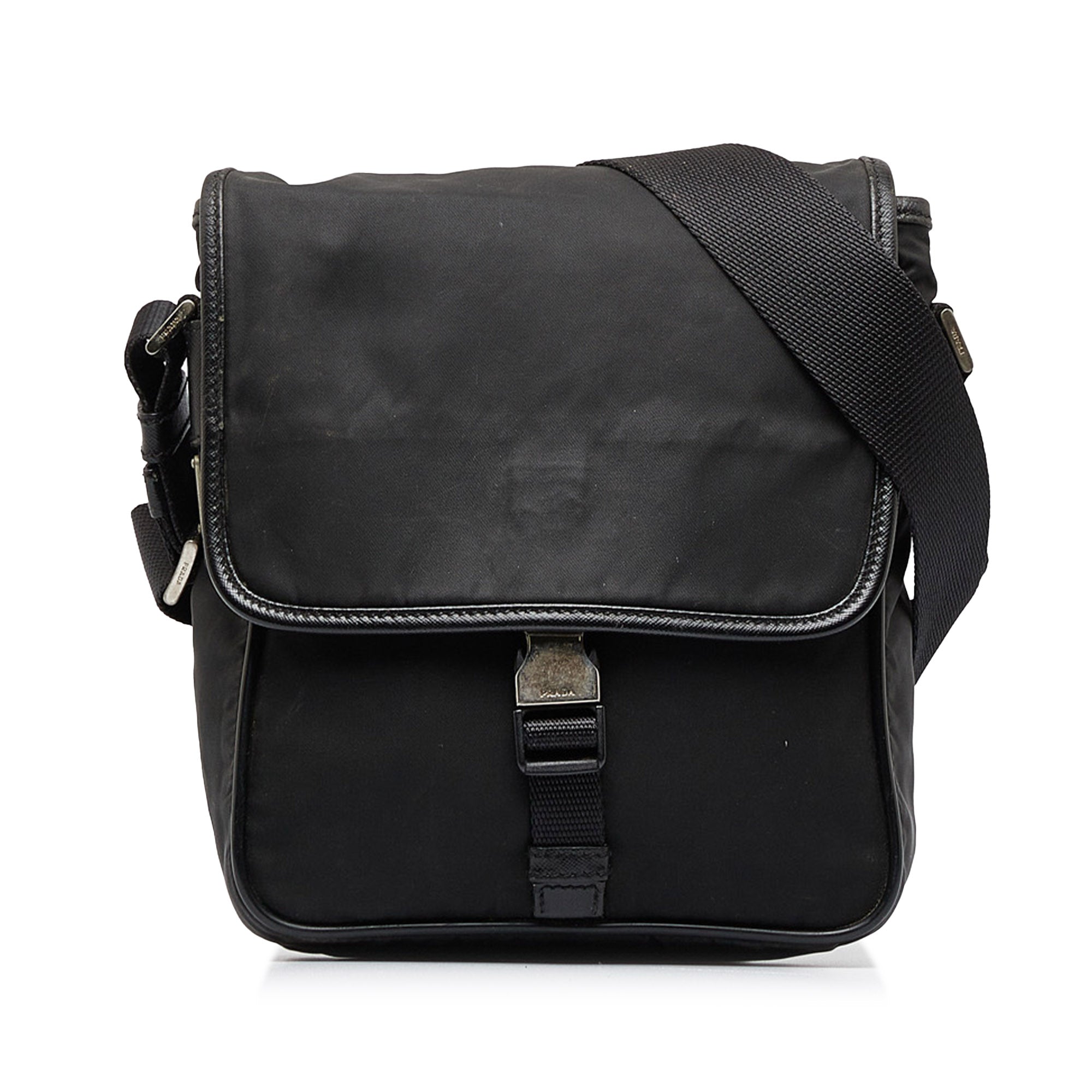 Prada | Pre-Owned Tessuto Buckle Messenger Bag - II | Black