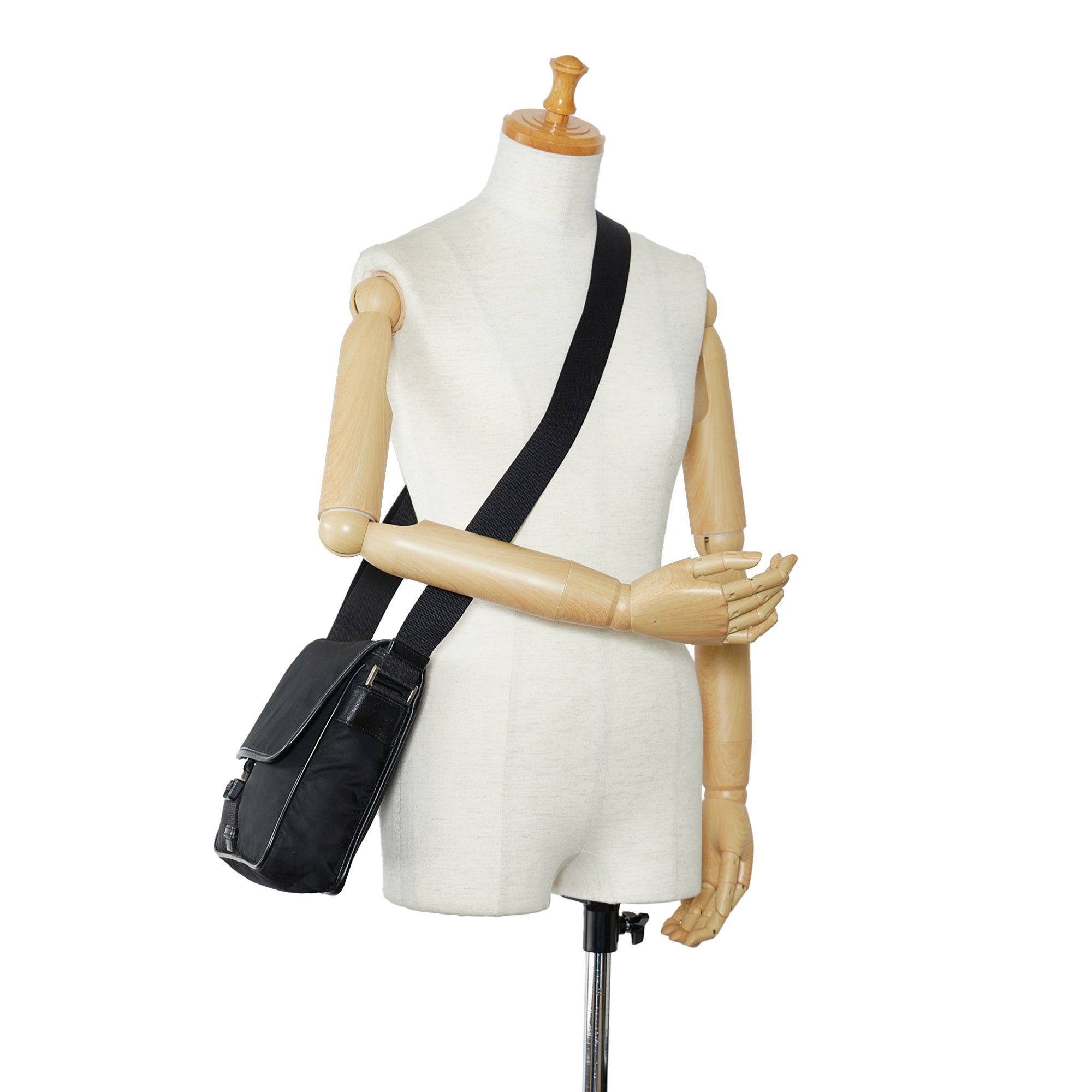 Prada | Pre-Owned Tessuto Buckle Messenger Bag - II | Black