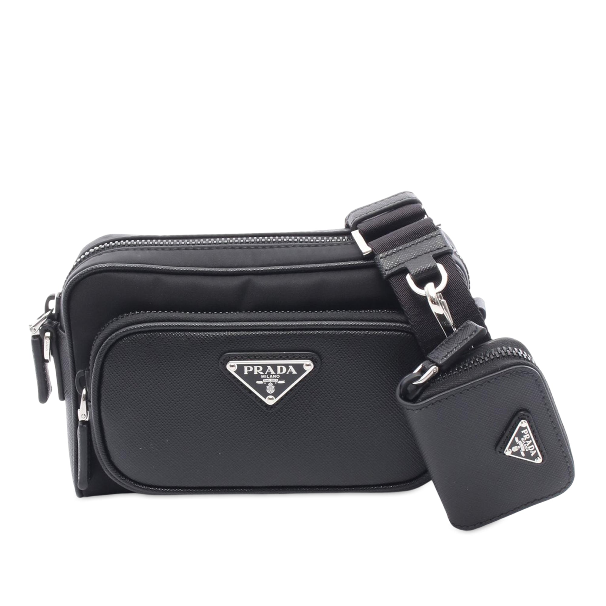 Prada | Pre-Owned Re-Nylon and Saffiano Shoulder Bag | Black