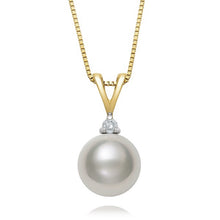 Womens | 8-8.5mm Round White Akoya Pearl | Pendant Necklace | 14K Yellow Gold