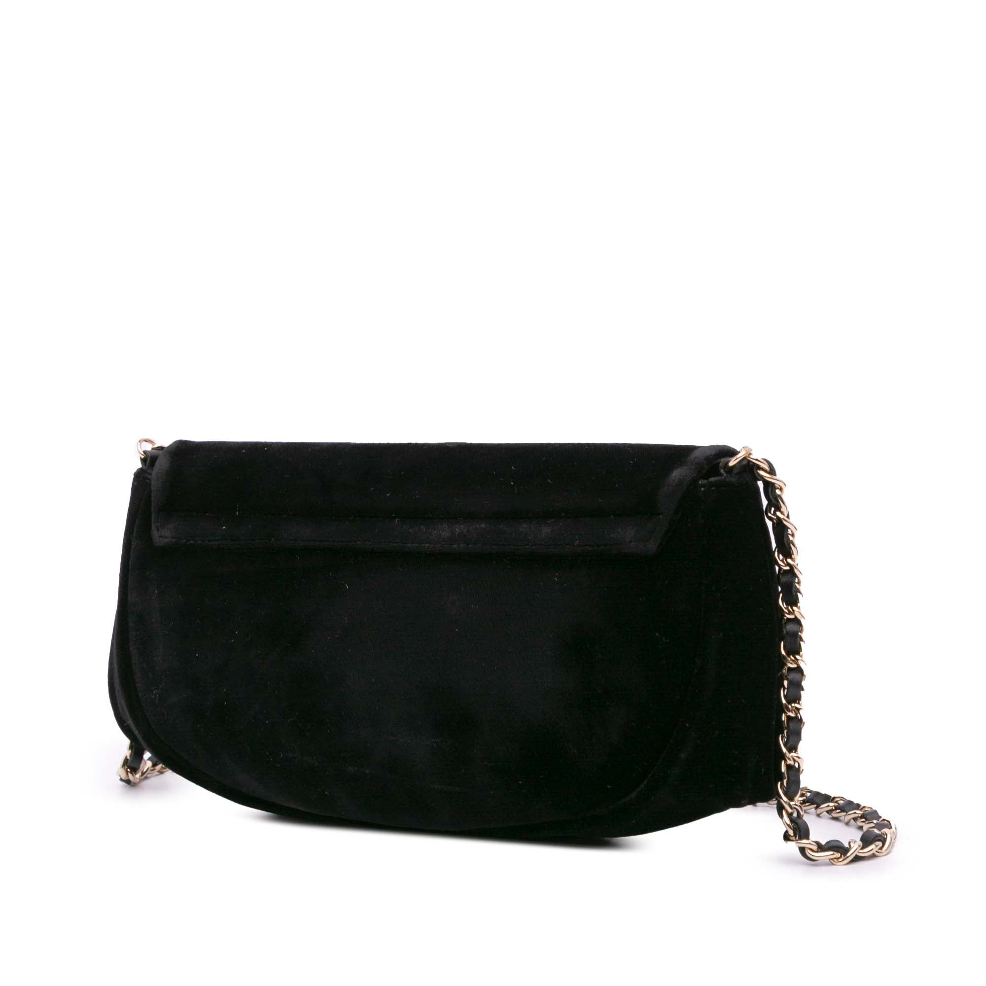 Chanel | Pre-Owned CC Velvet Half Moon Wallet on Chain | Black