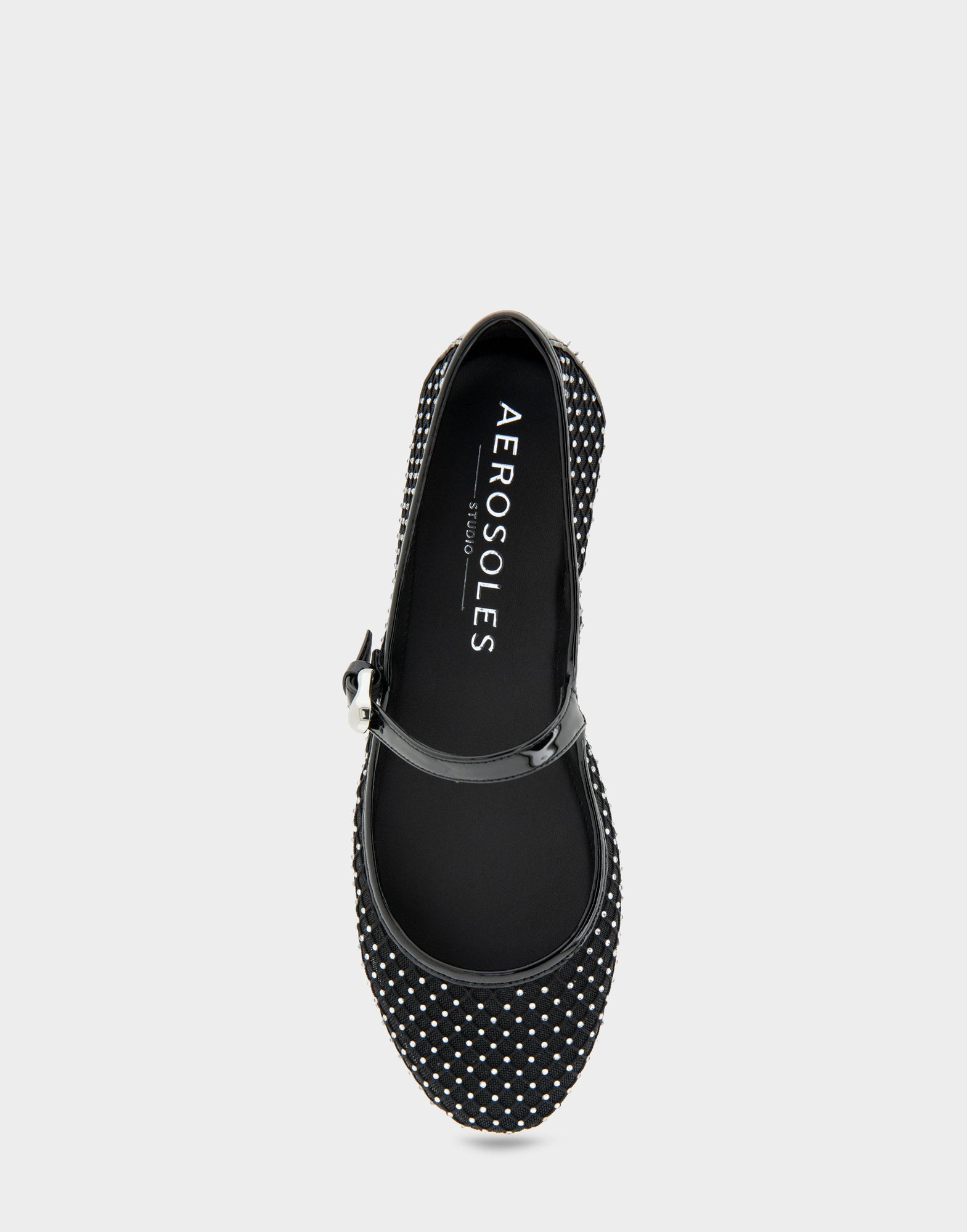 Peggy Mary Jane Flat | Crystal/Black Mesh Fabric
