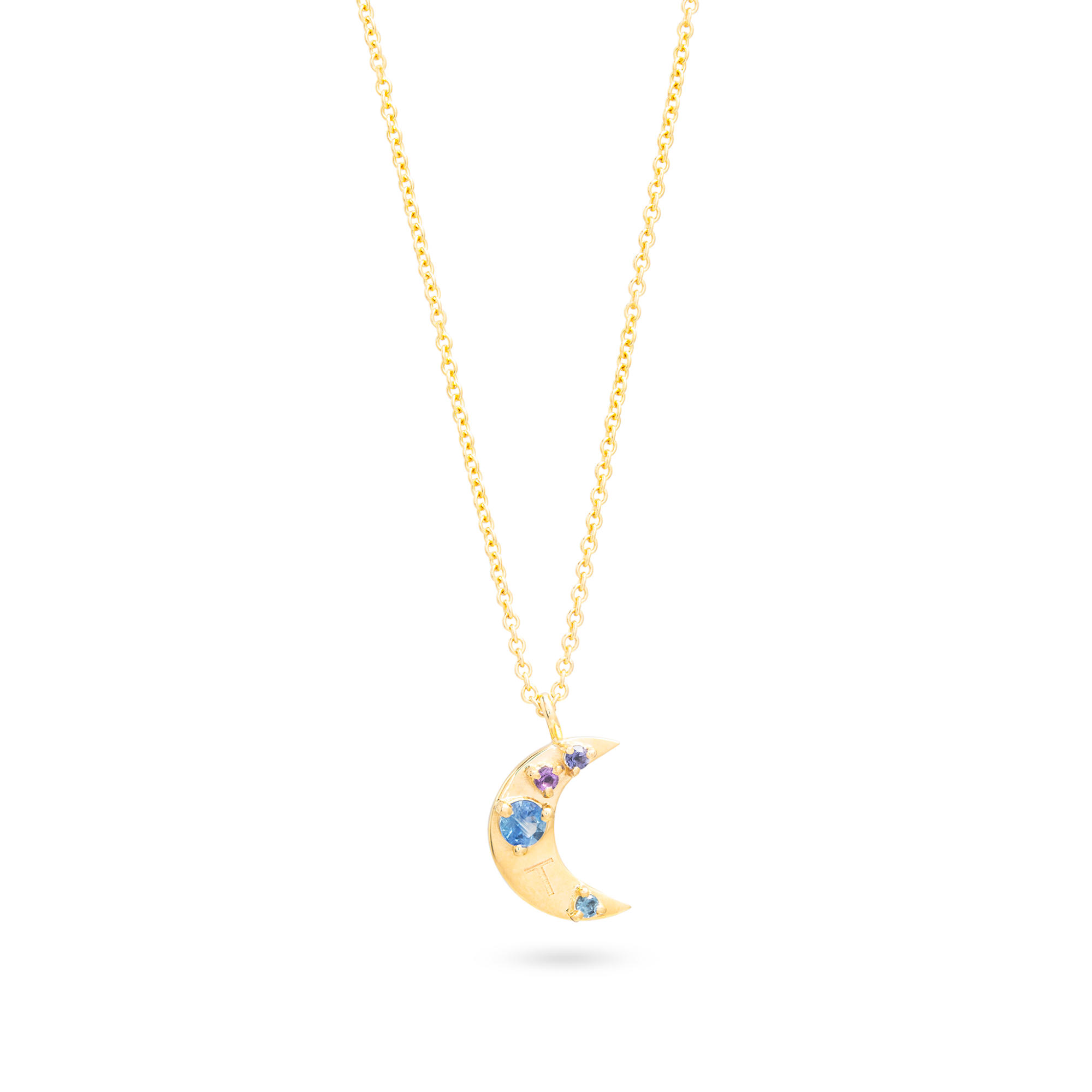 Personalized Crescent Moon Gemstone Necklace | 10K Yellow Gold