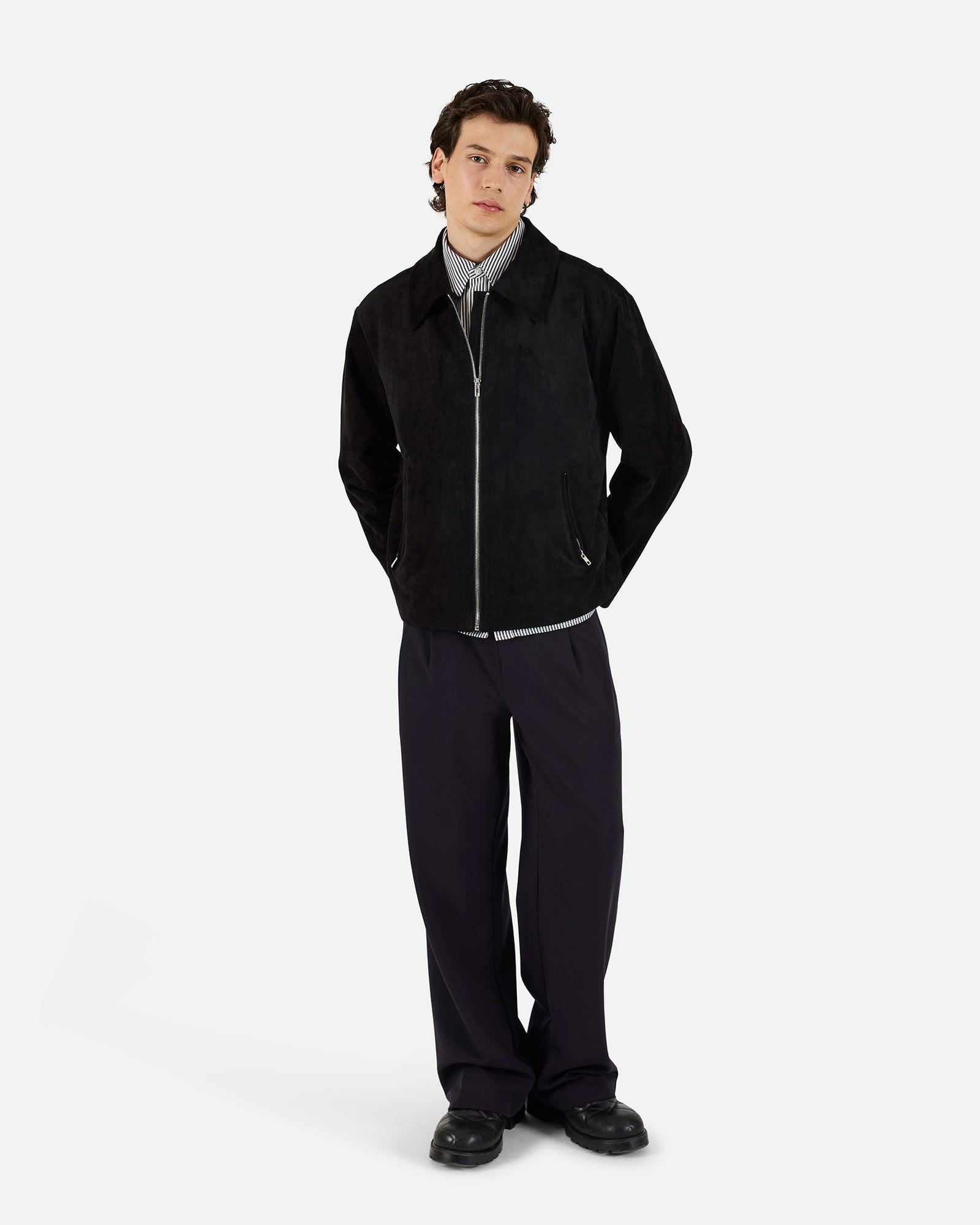 University Suede Zip Jacket | Black