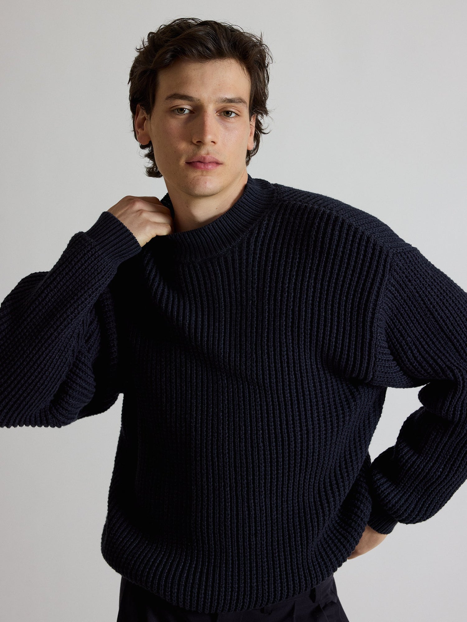 Brioche Knit Chunky Sweater | Navy