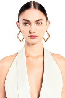 Clear Crystal Glass | Medium Classic Square Hoops 2in | Gold