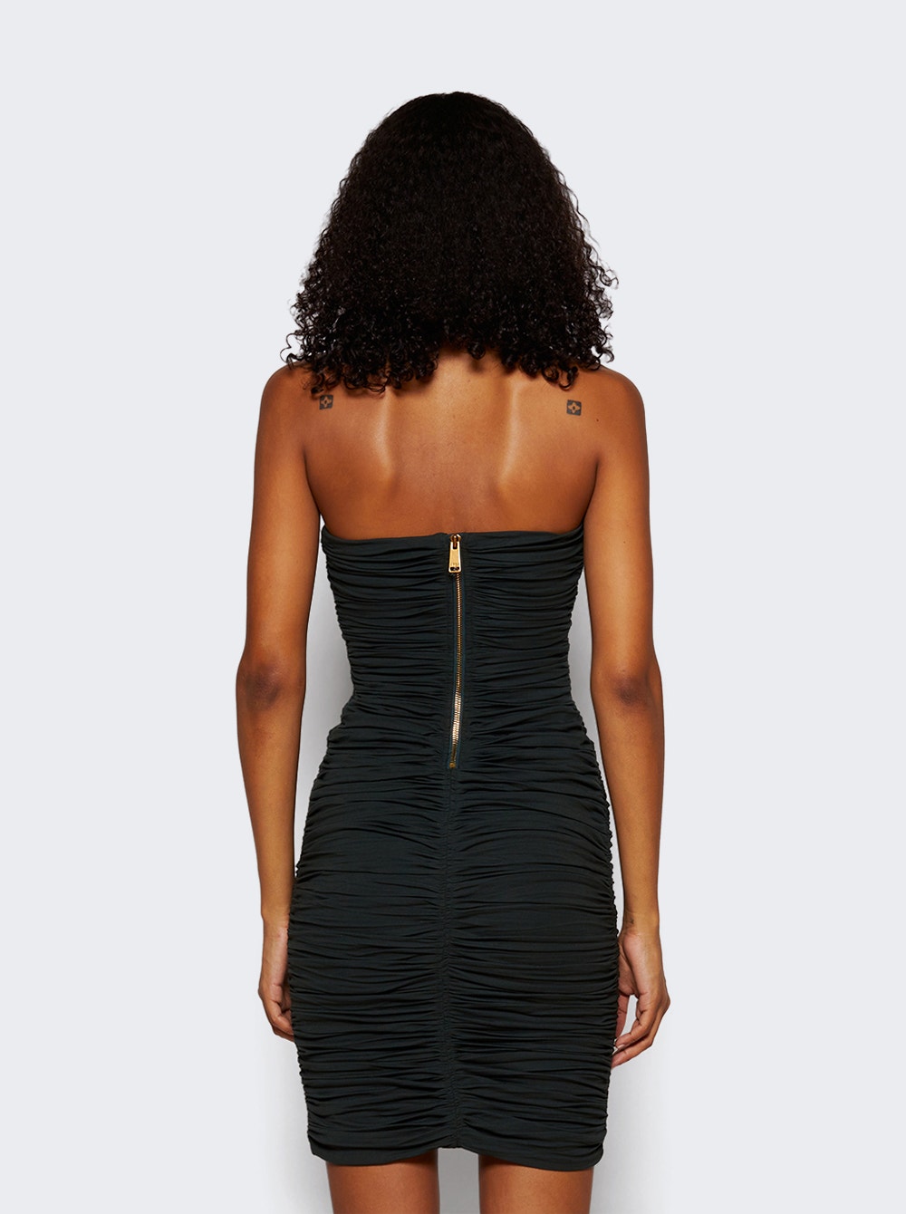 AREA | Heart Ruched Strapless Mini Dress | Green