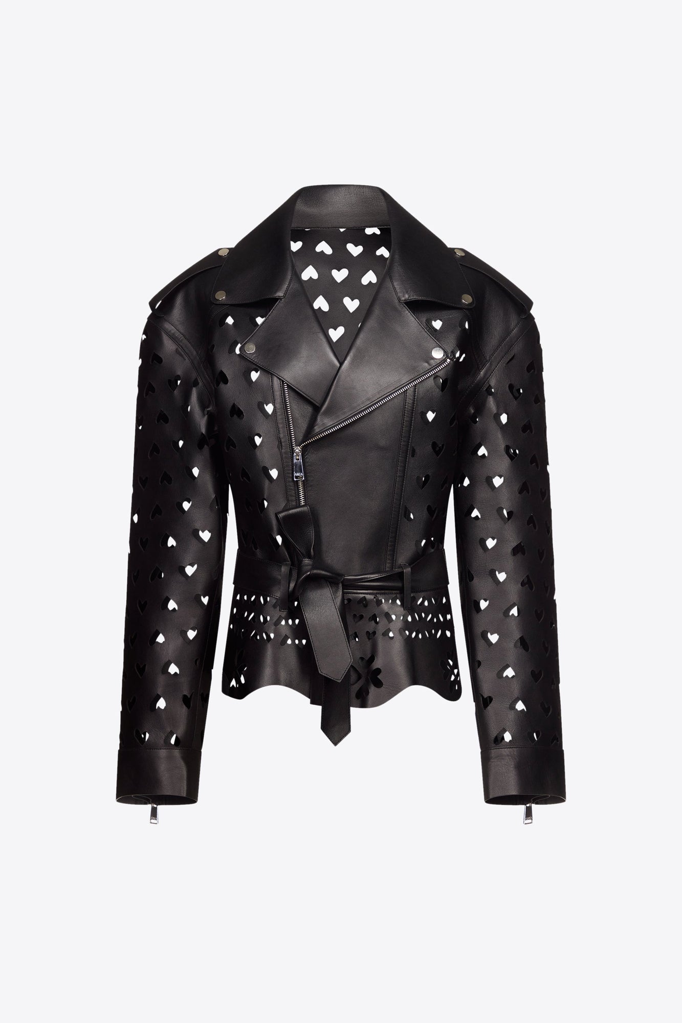 Laser-Cut Leather Heart Moto Jacket | Black