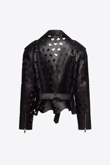 Laser-Cut Leather Heart Moto Jacket | Black