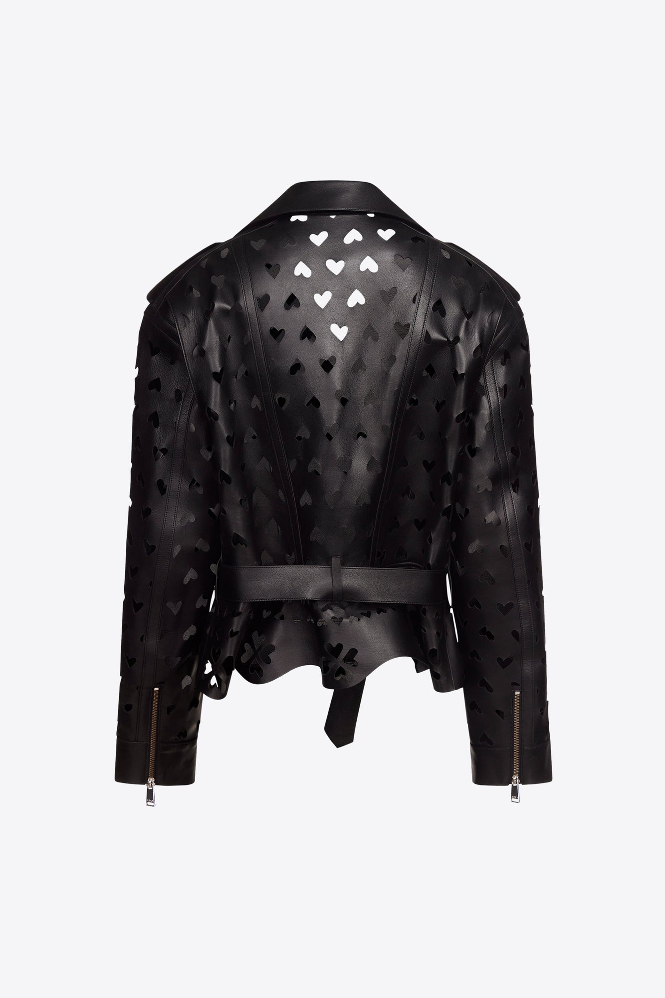 Laser-Cut Leather Heart Moto Jacket | Black