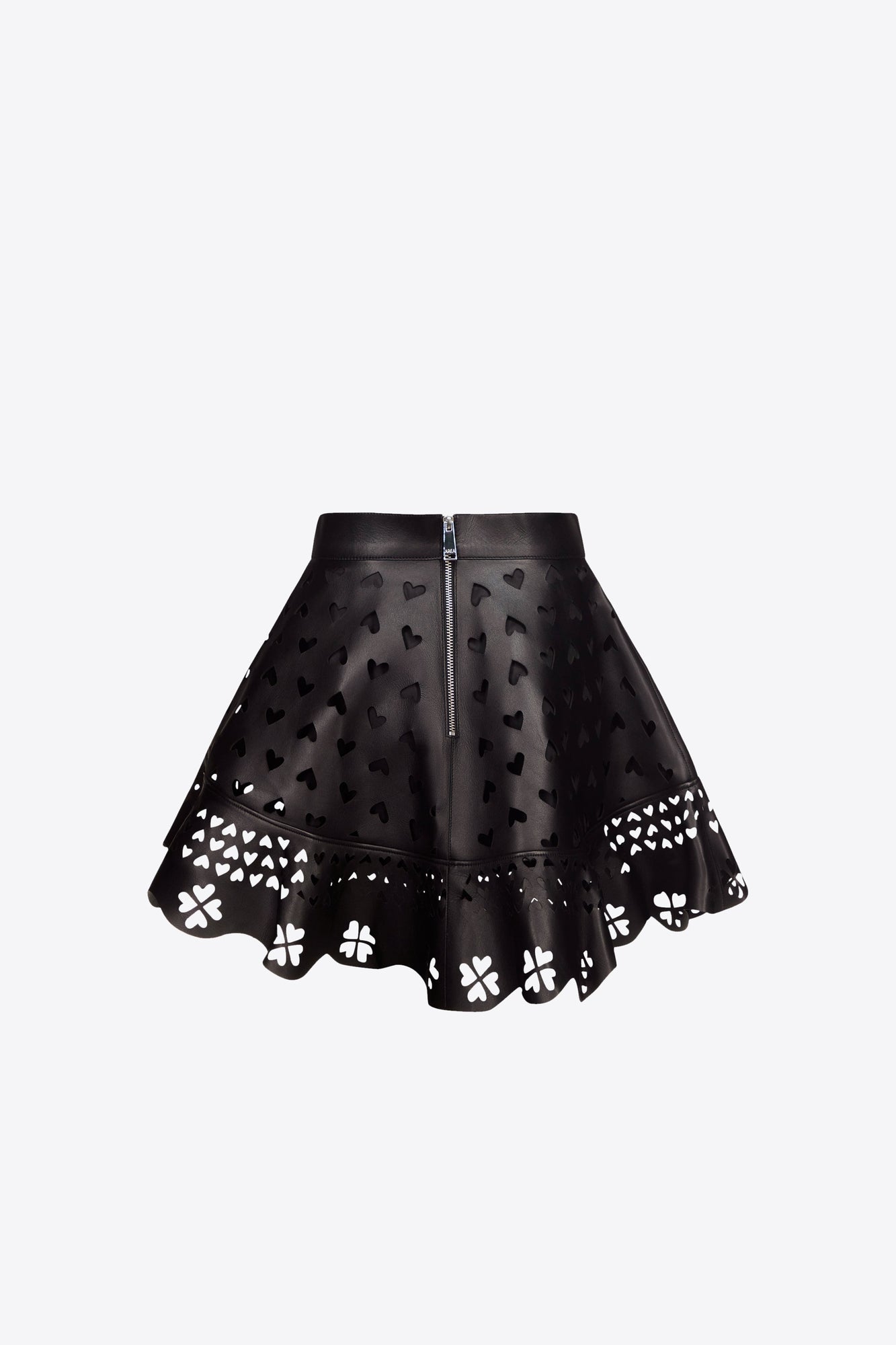 Laser-Cut Leather Heart Mini Skirt | Black