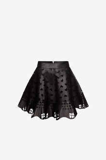 Laser-Cut Leather Heart Mini Skirt | Black