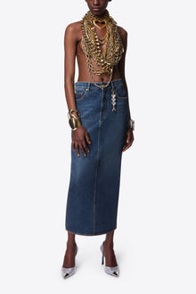Zip Slit Midi Skirt | Dark Medium Wash