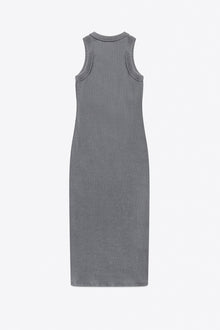 Distressed Crystal Ribbed Knit Midi Tank Dress | Grey Melange