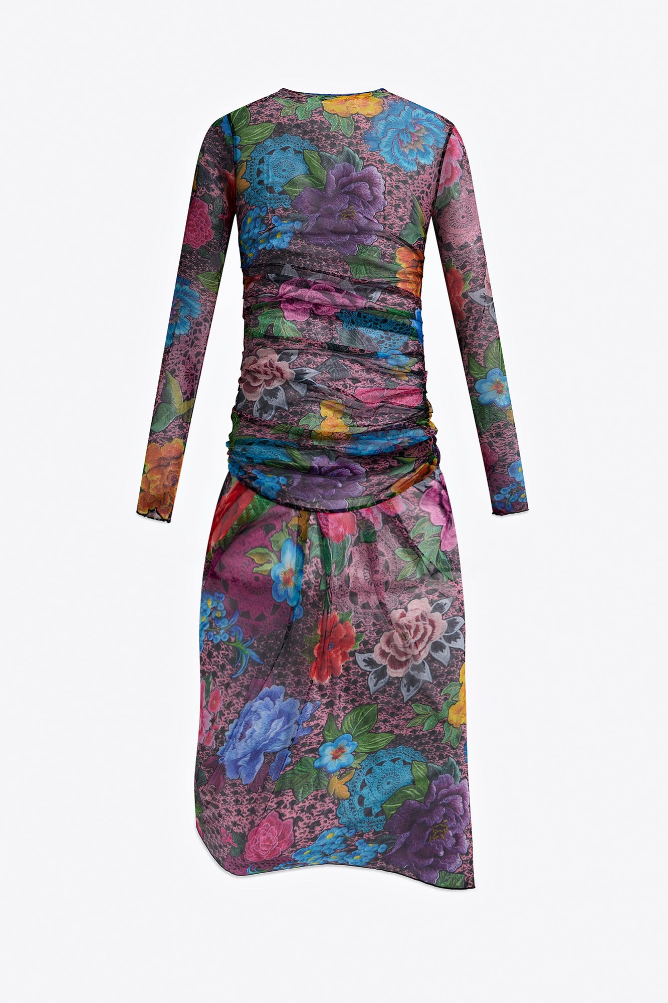 Crystal Embellished Printed Tulle Midi Dress | Pink Multi