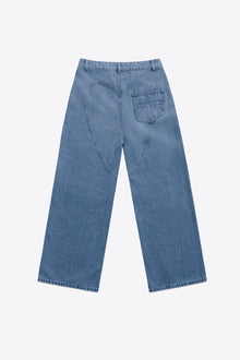 Distressed Crystal Relaxed Slit Jean | Medium Blue