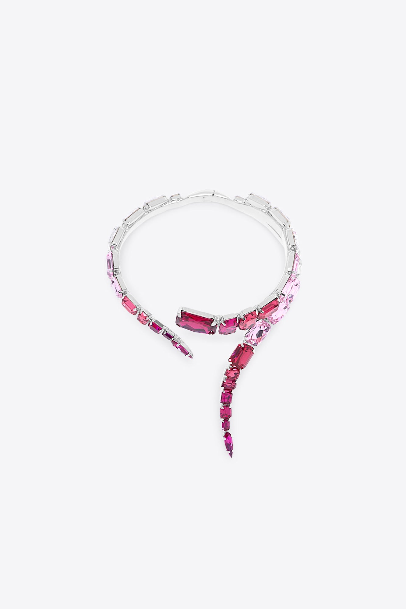 Ombre Pink Crystal Glass | Wrap Choker Necklace | Silver