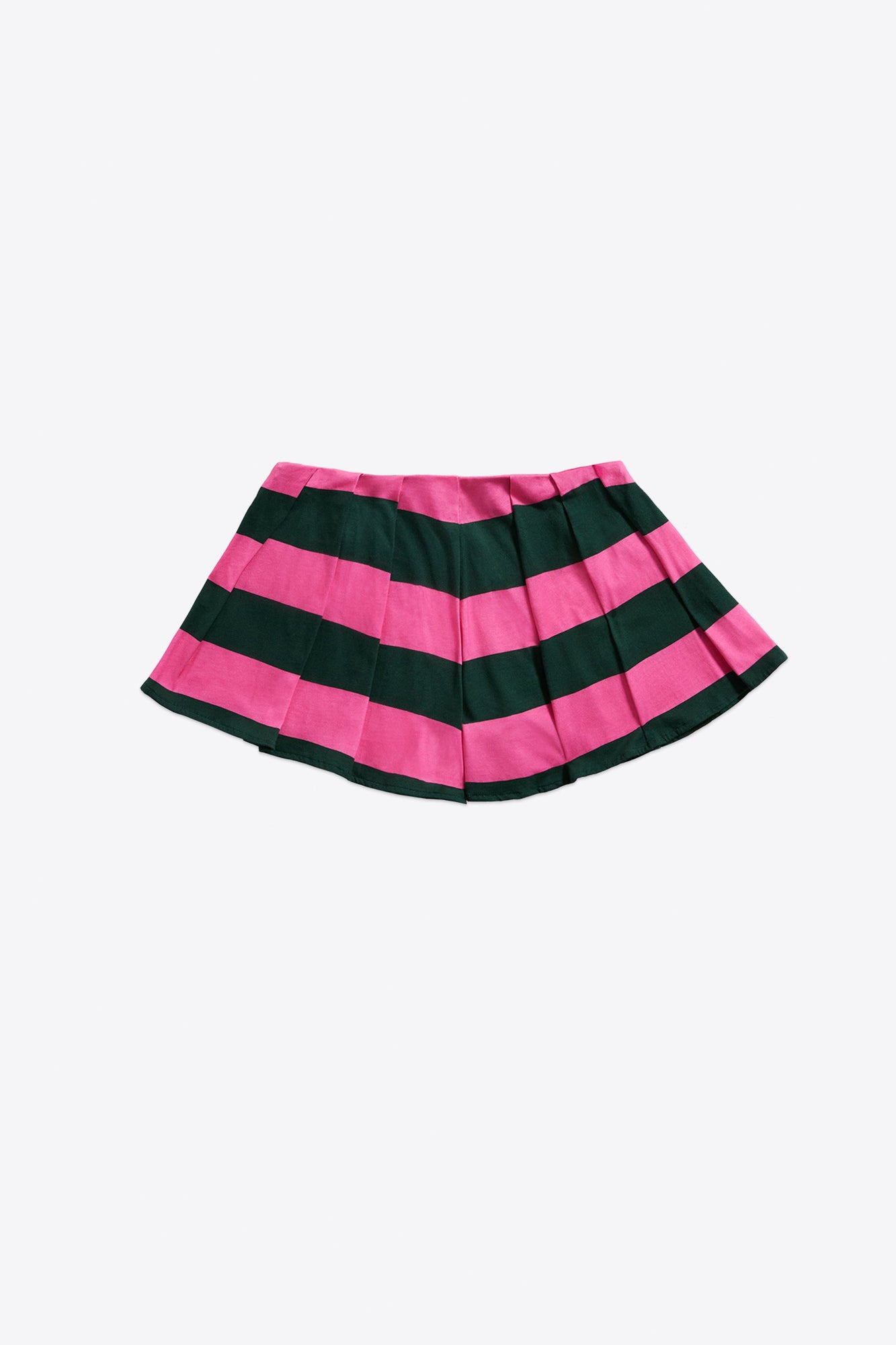 Embroidered Flower Rugby Stripe Pleated Short | Pink/Green